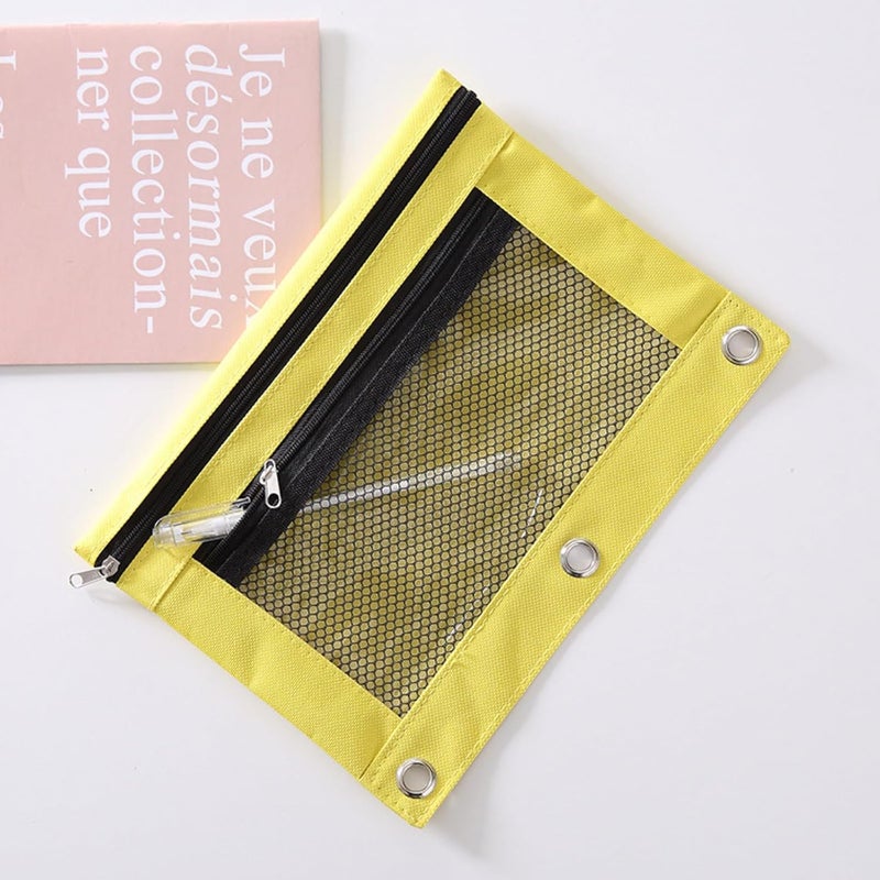 ASBEFORE Pencil Pouch for 3 Ring Binder - 3 Hole Zipper Pen Case Bag Holder Bulk Accessories Clear Window Aesthetic Organizer Pockets (Yellow, 1) - Image 3